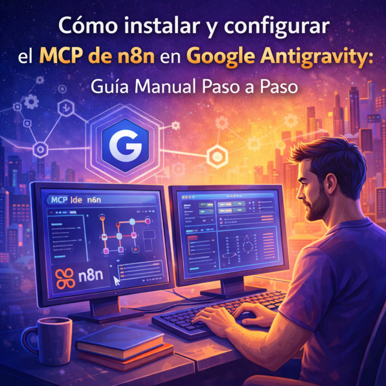 Imagen de persona configurando el mcp de Google Antigravity con n8n