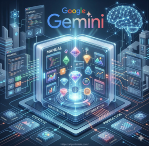 La imagen presenta un "Gem Maestro" central, diseñado como un manual interactivo y una estación de creación avanzada. Este Gem principal es la "fábrica" que el usuario aprenderá a construir.