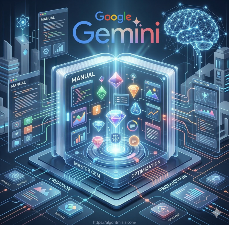 La imagen presenta un "Gem Maestro" central, diseñado como un manual interactivo y una estación de creación avanzada. Este Gem principal es la "fábrica" que el usuario aprenderá a construir.