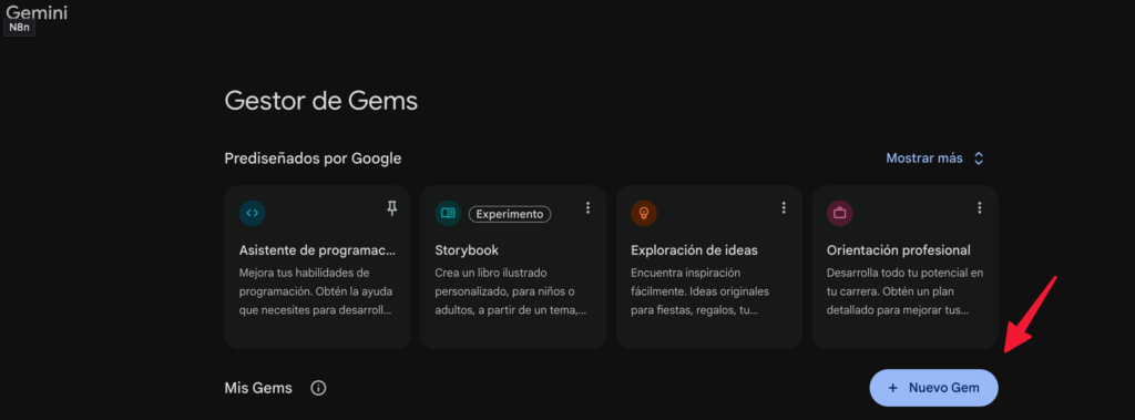 Botón "nuevo Gem" para crear nuestro primer GEM