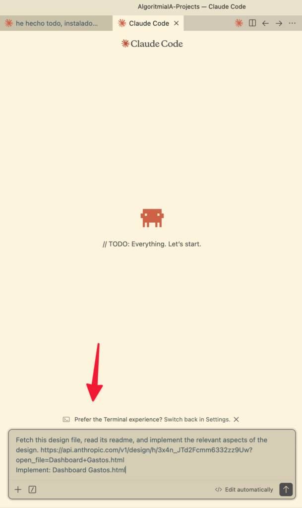 Prompt pegado y listo para usar en Claude Code