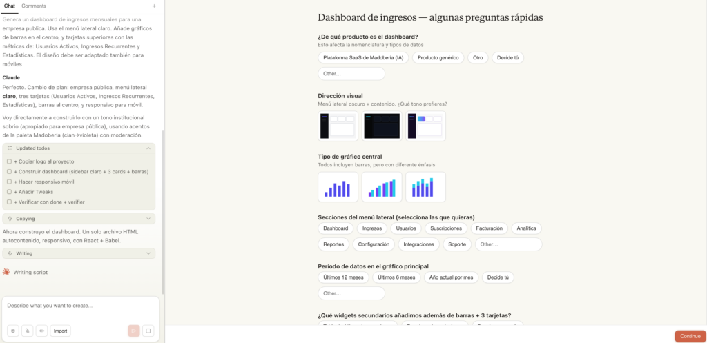 
Captura de pantalla mostrando cómo Claude genera un dashboard interactivo 
