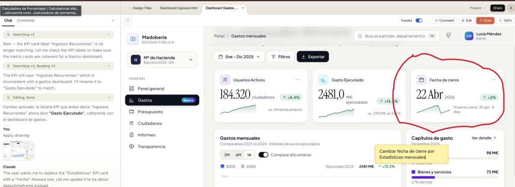 Captura de pantalla usando la herramienta "Draw" (dibujo) rodeando un elemento en el lienzo de Claude Design