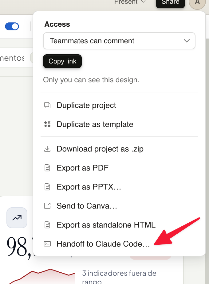 Exportar en Claude Desing hacia Claude Code