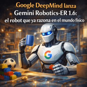 Robot de Google manipulando objetos físicos como una taza y piezas de construcción en un entorno de laboratorio tecnológico