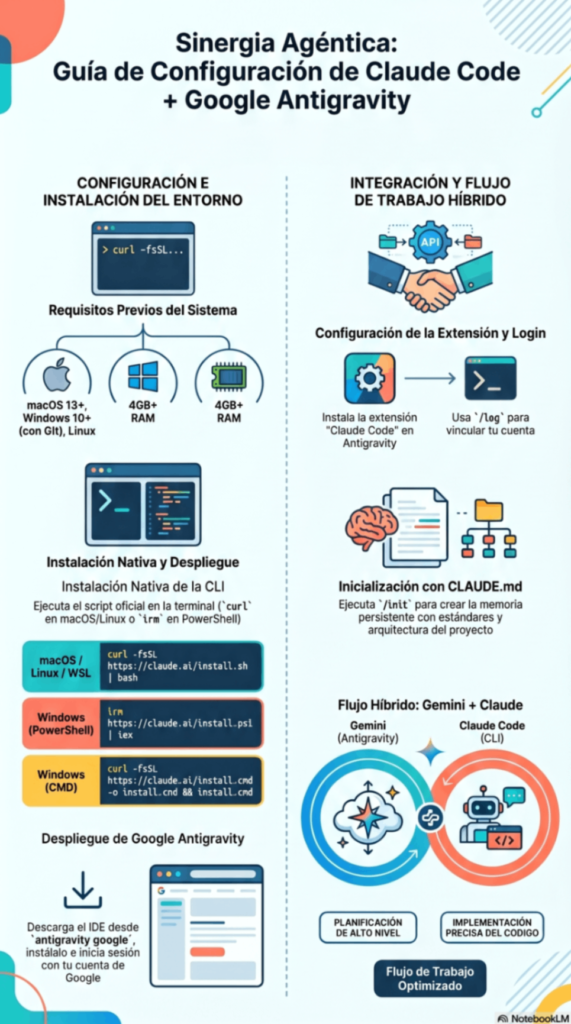 Infografía creada con NotebookLM sobre Claude Code en Antigravity