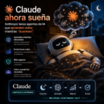 Robot de IA durmiendo mientras aprende en segundo plano, representando agentes autónomos de Anthropic que evolucionan solos